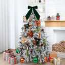 Soulchen 24 Pcs Neutral Velvet Christmas Ornaments Decor Kit 2.36 Inch 12 Christmas Tree Ornaments Balls 12 Vintage Green and Brown Velvet Bows for Xmas Tree Home Decor