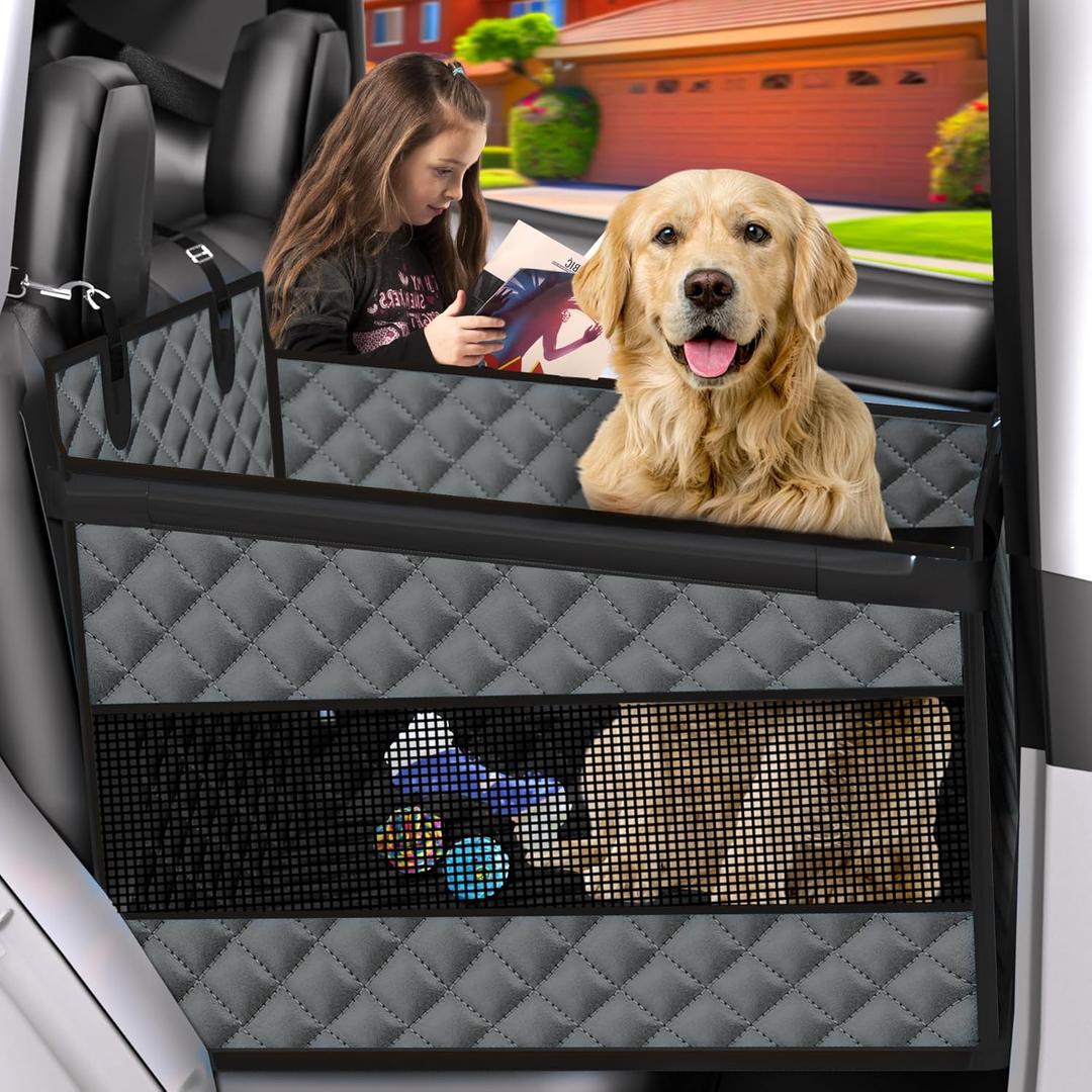 EPN Dog Car Seat for Large Dogs, Foldable Pet Car Seat with Waterproof Oxford Fabric, Non-Slip Bottom, Reinforced Support & Storage Pockets, Ideal for Road Trips (Grey)