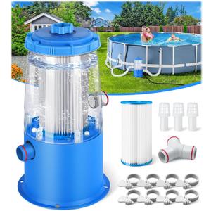 KimFilter Transparent 1000 GPH Above Ground Pool Filter Pump – Easy Cartridge Status Viewing | Powerful Pool Cartridge Filter Pump System | Enhanced Circulation & Filtration for Clear Water - Sky Blue