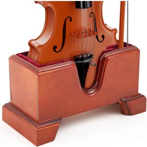 Yinkin Handcrafted Wooden Violin Stand with Bow Holder - Solid Violin Floor Display Stand, Soft Velvet Protection, Elegant Design for Home, Studio or Stage