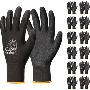 toolant Crinkle Latex Work Gloves Bulk, Rubber Coated Safety Work Gloves for Men and Women, 12 Pairs for Construction, Gardening, Warehouse (Black, Medium)