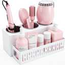 Hair Tool Organizer, Detachable Hair Dryer Holder with 3 Stainless Steel Cups, Wall Mounted Bathroom Organizers and Storage for Accessories, Curling Irons, Straighteners, Toiletries, Makeup