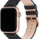 Fullmosa Leather Bands Compatible Apple Watch Band 38mm 40mm 41mm 42mm 44mm 45mm 49mm, Dressy Chic iWatch Strap with Case for iWatch Series 9 8 7 6 5 4 3 2 1 SE Ultra 2 1 for Women (Black/rose gold)