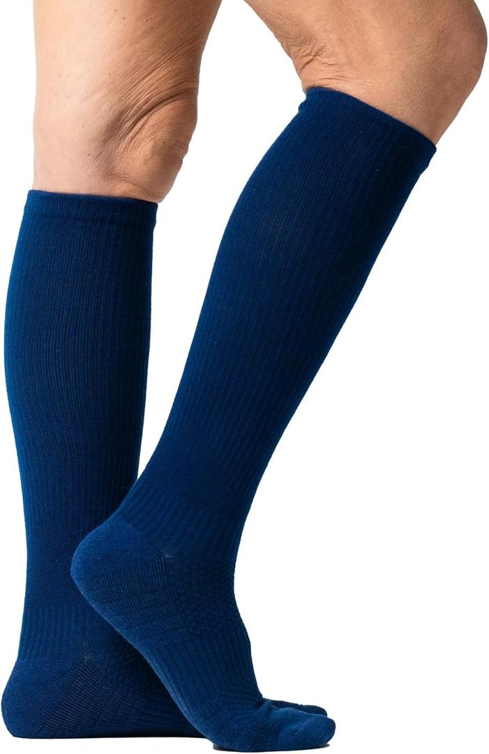 Viasox Compression Socks for Women and Men, Knee High Socks 12-15 mmhg Circulation Support for Flight, Travel (Navy Blue, L/XL)