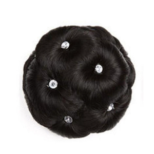 Synthetic Chignon With Diamond Clip On Hair Bun Pad Updos Round Flowers Black Brwon Color Women's Hairpiece