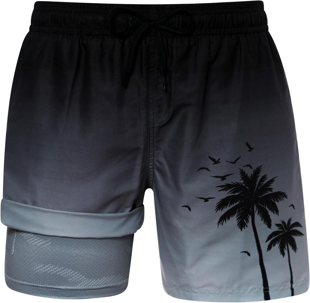 uideazone Mens Swim Trunks with Compression Liner Swimming Shorts 7 Inch Inseam Waterproof Quick Dry Beach Sport Shorts M-XXL (Black, XL)