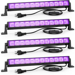 4PCS 40W LED Black Light Bar, Black Lights for Glow Party, Blacklight with Plug &Switch, Each Light Up 484 Sq.ft Area, Glow Light for Halloween, Fluorescent Body Paint, Stage Lighting, Bedroom