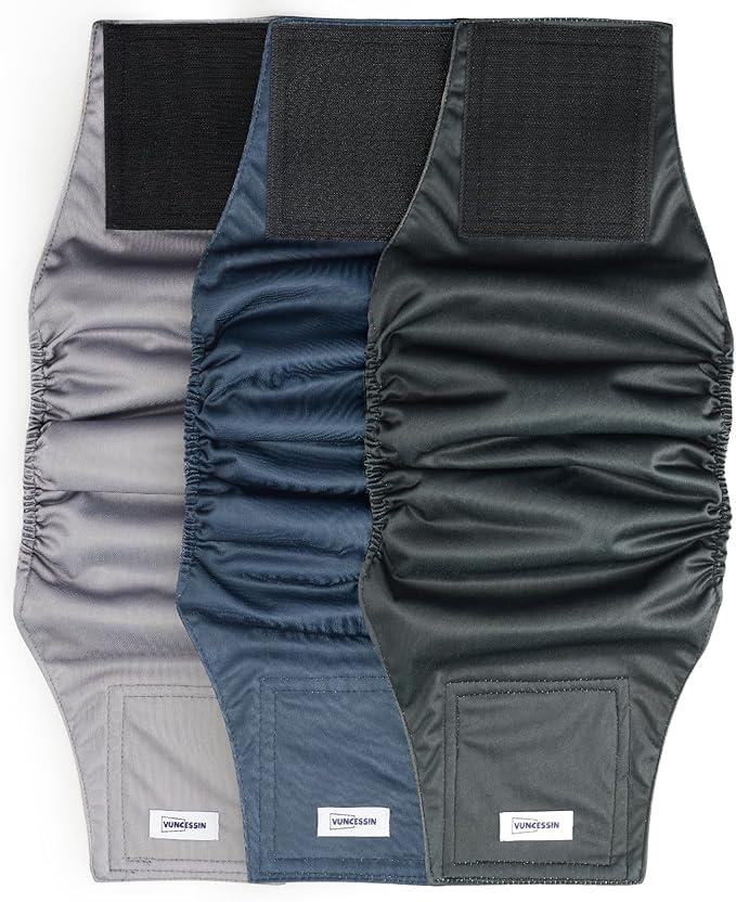 Tuiskusa Male Dog Diapers, High Absorbing Dog Belly Bands for Male Dogs, Washable Reusable Dog Males Wraps(3 Pack) (Size S, Navy, Dark Green, Grey)