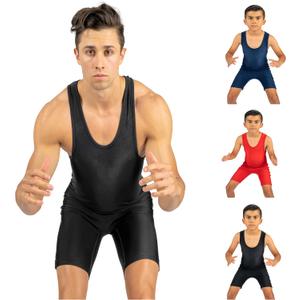 Wrestling Singlet Men & Kids Sleeveless Athletic Gym Training Competition Black Navy Red Teal (XXS / YL 51-70 lbs.)
