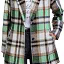 PRETTYGARDEN Women Plaid Shacket Jacket Trendy Fall Casual Button Wool Blend Tartan Trench Coat Winter Clothing with Pockets (S)