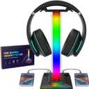 Gaming Headphone Stand PC Accessories - RGB Headset Stand with 2 USB and 1 Type-C Ports, LED Headphone Stand Gift for Boys Men, Computer Game Accessories for Desk