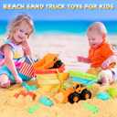 HUITEM Beach Sand Toys for Kids, 29PCS Sandbox Toys with 2 Collapsible Bucket Sand, 2 Dump Truck, Dinosaur Molds, Castle Building Kit, Shovel Sieve,Flags,Mesh Bag Travel Beach Toys for Toddler 3-10