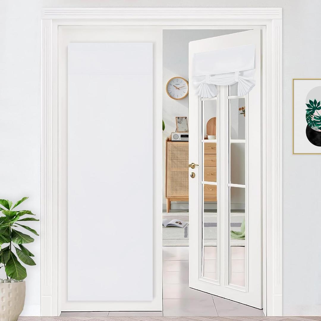 DWCN French Door Curtains-Tie Up Thermal Insulated Block Light Tricia Window Panels Room Darkening Doors Curtain with Adhesive Tape for Sidelight Door, Set of 1 Panel, 26x68 Inch,Greyish White