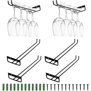 Dicunoy 6 Pack Black Wine Glass Racks, 12 Inch Metal Under Shelf Wine Glass Holder, Wall Mounted Iron Wine Glass Hanging Rack for Shelf, Kitchen, Bar, Wine Cellar Storage, Organizer, Display