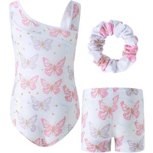 RONGTAI Girls Gymnastics Leotard Sleeveless Sloping Shoulders Ballet Dance Set for 3-12Y Kids (9-10 Years, Butterfly)
