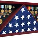 Large Military Shadow Box - Solid Wood Flag Case for 5' x 9.5' American Veteran Burial Flag, Velvet Like Felt Lining for Medals, and Polished Plexiglass (Mahogany)
