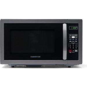Farberware 1.1 Cu. Ft. Countertop Microwave Oven  1000 Watts Power, Auto Cook Settings, Defrost, Easy Clean and Child Safety Lock - Stainless and Black