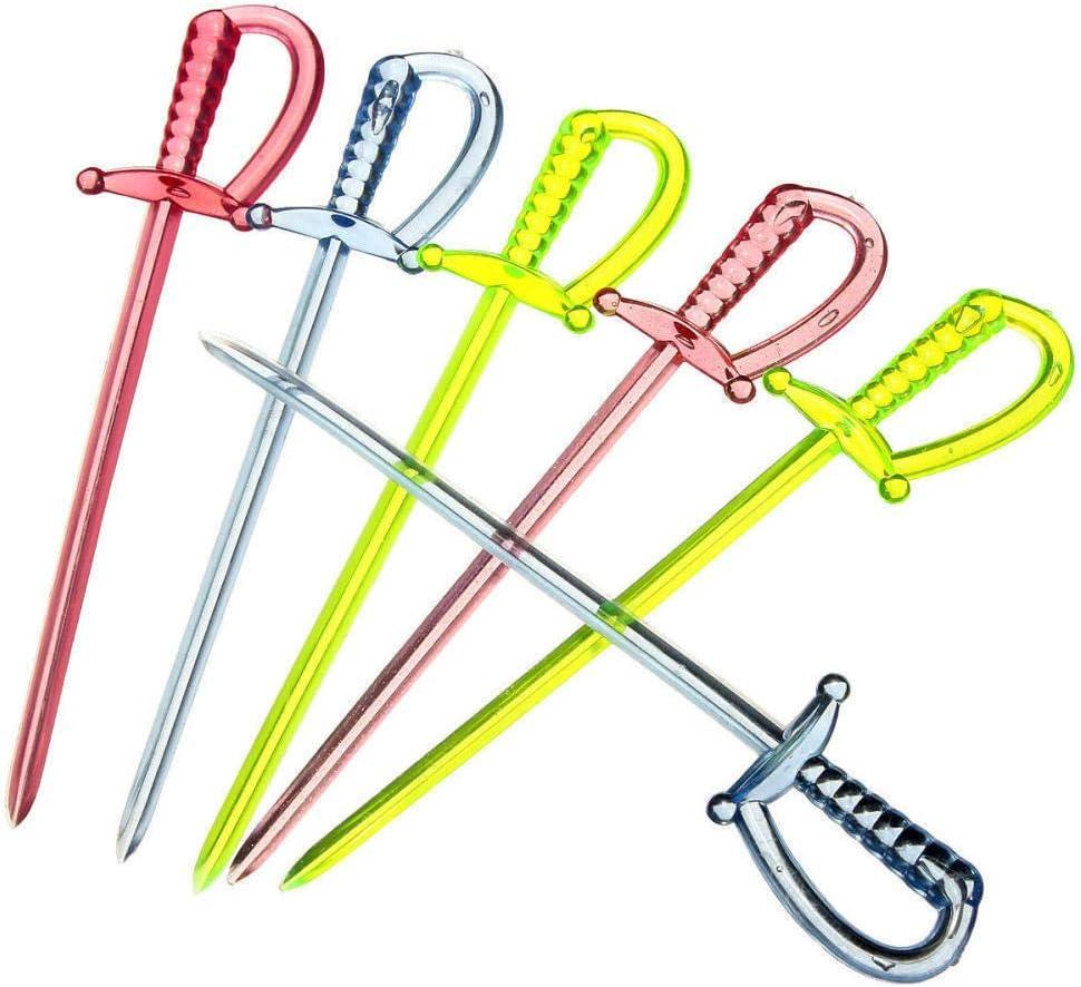 Wowagoga 3.35 Inch Plastic Sword Picks Food Toothpicks Fruit Fork Cocktail Sticks, Multicolor, 100 Count