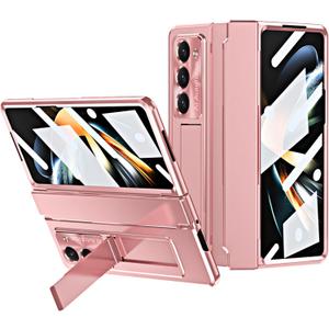 Case for Samsung Z Fold 5 5G 2023, One-Piece Upgraded Hinge Protection Case with Kickstand Anti-Scratch Protective Cover (Rose Gold)
