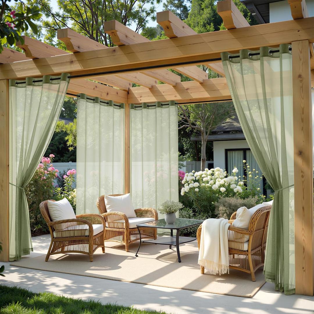 MIULEE Outdoor Curtain for Patio Waterproof, 4 Panels Grommet Outside Sheer Curtains for Gazebo/Pergola/Cabana/Porch, 54 x 90 Inch Long, Sage Green