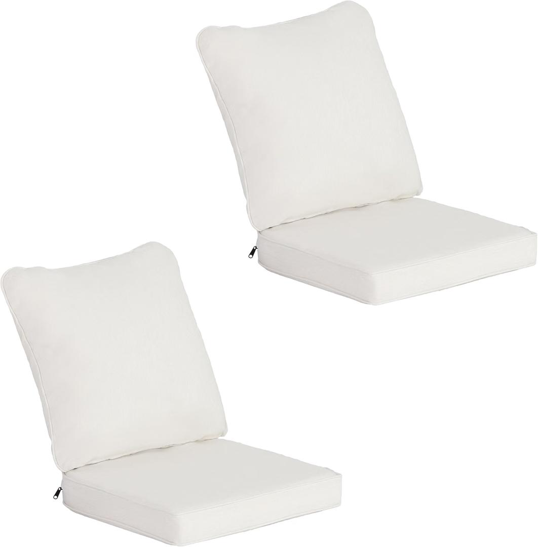 Outdoor Deep Seat Cushion Set of 2,20.5" x 21.5"x3.5" Patio Cushions Resilient Foam Filling, Water-Resistant Stain-Resistant UV-Resistant 1000+ Hrs, Weather Resistant,YKK Zippers,Almond20"x21.5"