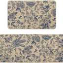 Artoid Mode Blue Floral Flowers Spring Kitchen Mats Set of 2, Home Decor Low-Profile Kitchen Rugs for Floor - 17x29 and 17x47 Inch