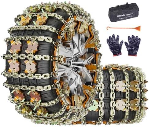 Tire Chains for Car/SUV/Pickup Trucks, Adjustable Universal Emergency Thickening Chains, Snow Chains for Tire Width（175-265mm), 8Pcs