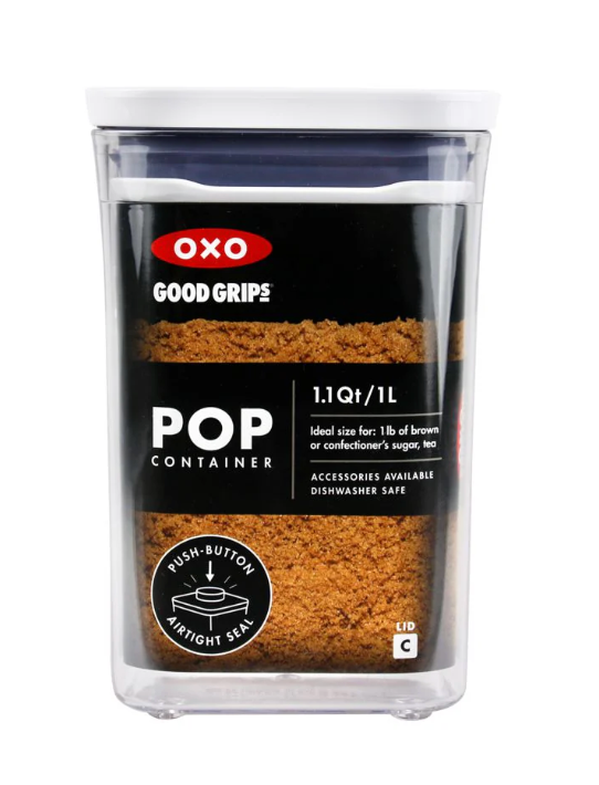 OXO Good Grips POP Container - Airtight Food Storage - Small Square Short 1.1 Qt Ideal for 1 lb of brown sugar or confectioner's sugar
