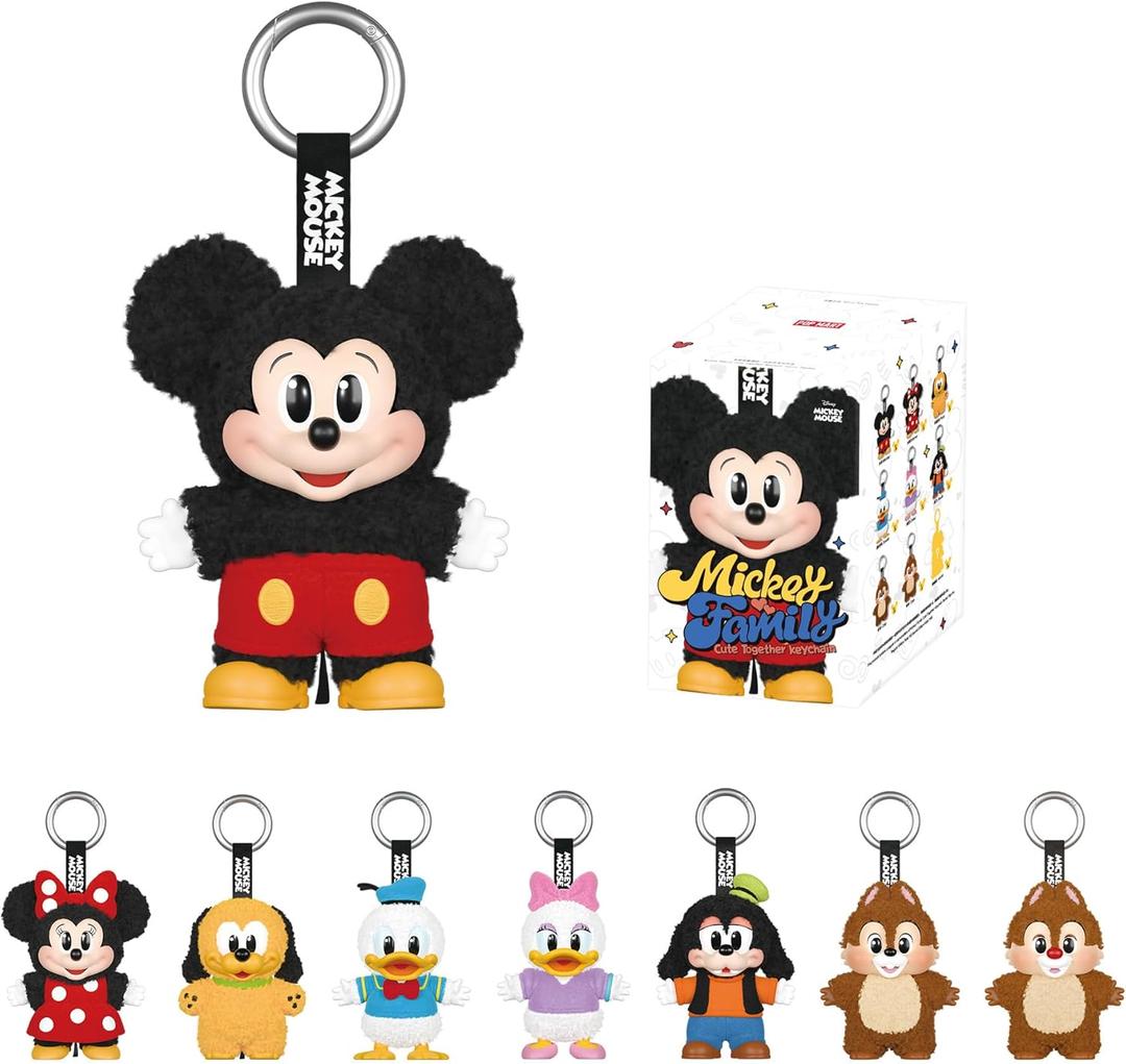 POP MART Mickey Family Figures Cute Together Keychain Series Blind Box, Random Design Action Figures Collectible Toys Home Decorations, Single Box