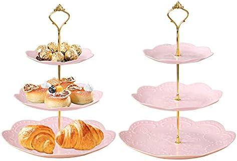 3 Tier Plastic Cupcake Stand Dessert Cupcake Stand Cakes Fruit Candy Display Tower for Wedding, Birthday Party, Tea Party and Baby Shower (Pink, 2)