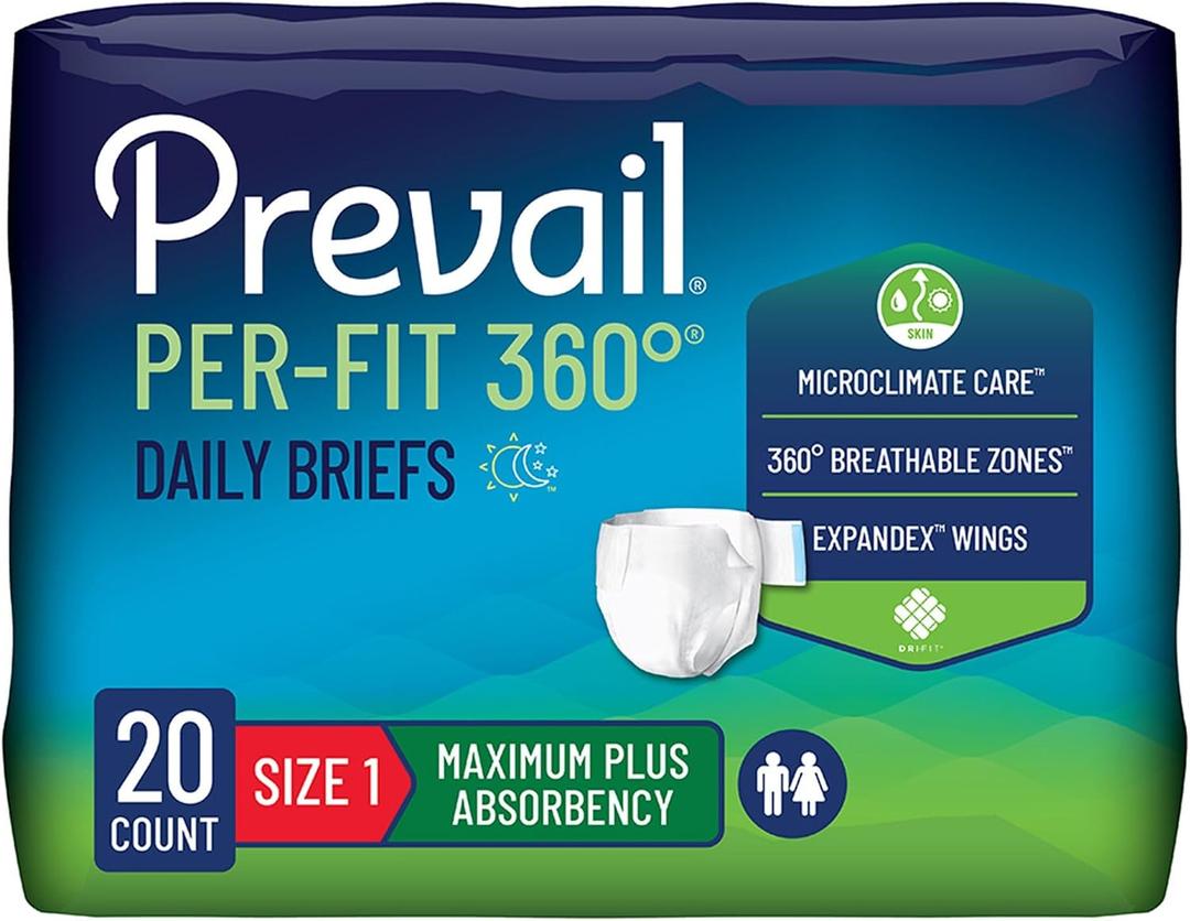 Prevail Per-Fit 360 Adult Incontinence Brief 1 Heavy Absorbency Breathable, PFNG-012/2, 57, 20 Ct
