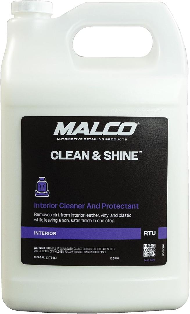 Malco Clean & Shine Interior Car Cleaner and Dressing  Restore Leather, Plastic and Vinyl Surfaces in Your Vehicle/Clean, Condition and Protect in 1 Simple Step / 1 Gallon (125901) (128 Fl Oz (Pack of 1))