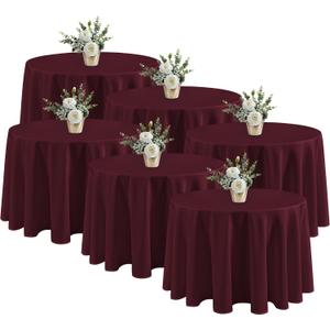 Fitable 6 Pack Burgundy Round Tablecloths - 120 Inches in Diameter - Stain Resistant and Washable Table Clothes, Polyester Fabric Table Covers for Wedding, Party, Banquet, Formal Events