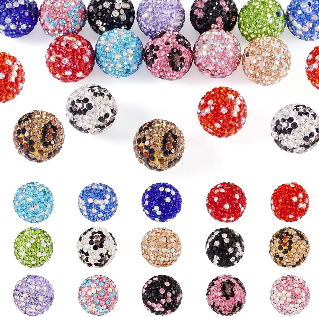 FASHEWELRY 15Pcs 16mm Rhinestone Beads for Jewelry Making, Color Blocked Round Shiny Beads Disco Ball Beads Bulk for Necklace Bracelet Earring Jewelry Making and DIY Decoration
