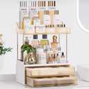 Bathroom Counter Organizer, 2-Tier 2-Drawer Makeup Organizer Countertop, Easy to Install, Ideal for Bathroom Storage, Vanity, Perfume, Large Skincare Items, Present, and More, Amber