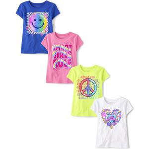 The Children's Place Girls Trends,Icons Short Sleeve Graphic T-Shirts, XS, Pack of 4 