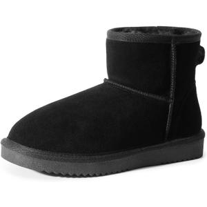DREAM PAIRS Snow Boots for Women Genuine Suede Faux Fur Lining Anti-Slip Warm Winter Booties Slip On Memory Foam Ankle Boots FuzzyClassic Low Boots (9, Black)