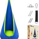Y- STOP Kids Pod Swing Seat, Hanging Hammock Chair Swing with Inflatable Pillow, Sensory Swing Chair with Pocket for Outdoor and Indoor (Blue and Green)