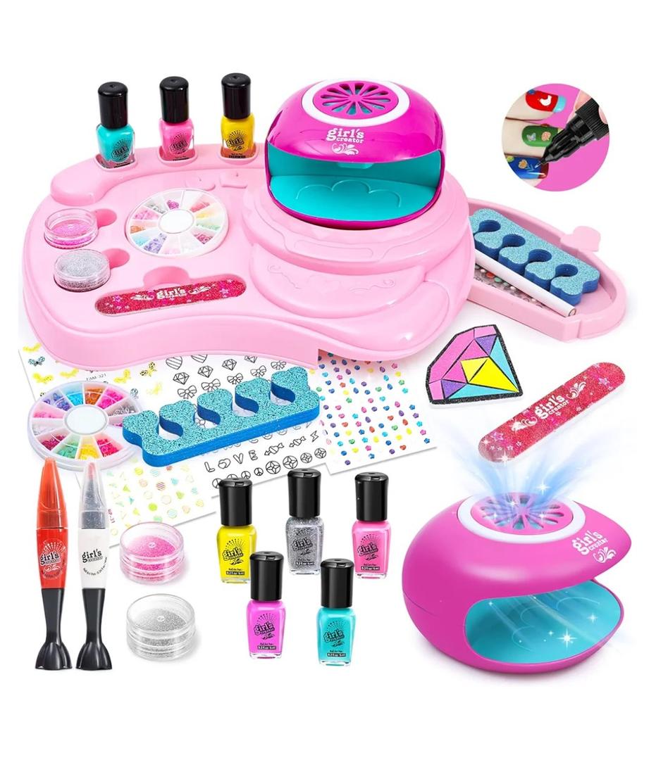 Nail Polish Kit for Girl , Kids Nail Art Salon Set with Nail Dryer , Nail Art Kit for Girls Ages 612,Makeup Manicures Decoration Studio Gifts for Christmas Birthday Spa Party Favors