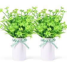 2 Pack Artificial Plants Outdoor Clover Plant Four Leaf with Boston Fern Mason Jar Table Centerpiece, Fake Bushes Shrubs Plants Centerpiece Decor for St. Patrick's Day Spring Garden Home Farmhouse