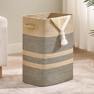 Laundry Hamper,Laundry Basket with Leather Handles,Woven Storage Basket for Toys,Pillows,Blankets,Clothes,Dark&Brown (65L/17.2Gal)