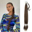 Long Braid Ponytail Extension with Hair Tie DIY Wrap Around Synthetic Hairpiece Natural Soft Fluffy Style for Women's Daily Wear 34 Inches Mixed brown dark blonde