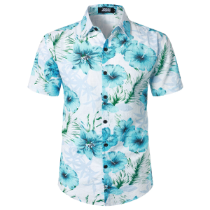 JOGAL Men's Flower Casual Button Down Short Sleeve Hawaiian Shirt Suits Fresh Blue, XX-Large