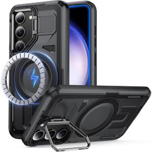 for Samsung Galaxy S23 Case Compatible with MagSafe[Built-in Camera Stand][Military-Grade Shockproof][Dual Layer Protection] Heavy Duty Outdoor Rugged Bumper for S23 Phone Case,Black
