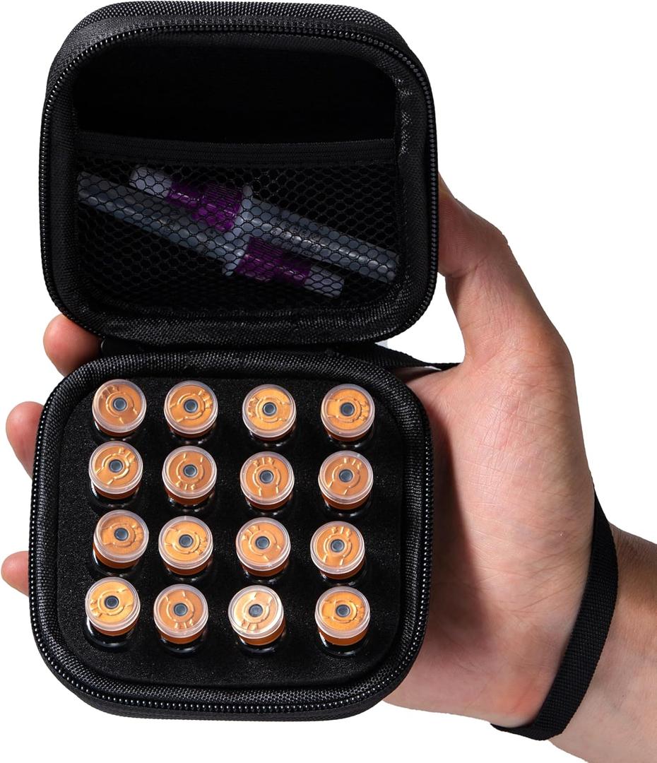 16 Slots, Peptide Case for Fridge, Fits 1ml 2ml 3ml Vials Storage for Peptide, Insulin, GLP-1 Etc,with Hand Strap and Logo, Black, Case Only, Small Size