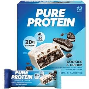 Pure Protein Cookies And Cream Protein Bars – 20g Protein, 3g Sugar, 190 Calories (12 count) Low Sugar* High Protein Snack - Gluten Free - Perfect for a Healthy Snack BB 17 Dec 2025