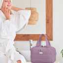 TOPDesign Travel Toiletry Bag for Women, Puffer Large Toiletry Bag, Lightweight Cosmetic Makeup Organizer with Handle for Traveling, Accessories, Essentials, Toiletries (Purple)