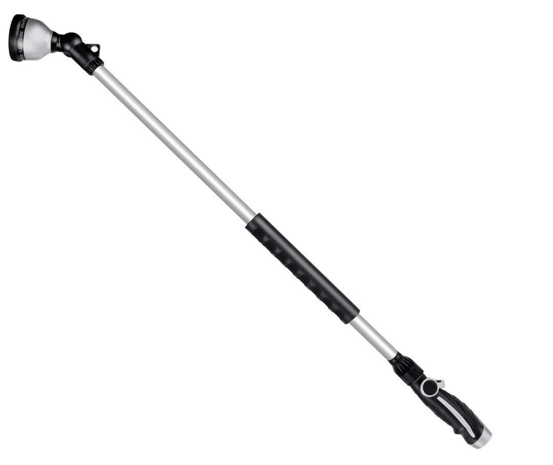 RESTMO 36” Long Watering Wand, Metal Garden Hose Wand with 180° Swivel Head and 10 Spray Patterns, Heavy Duty Hose Nozzle Sprayer with Thumb Flow Control, for Water Hanging Baskets, Shrubs, Silver