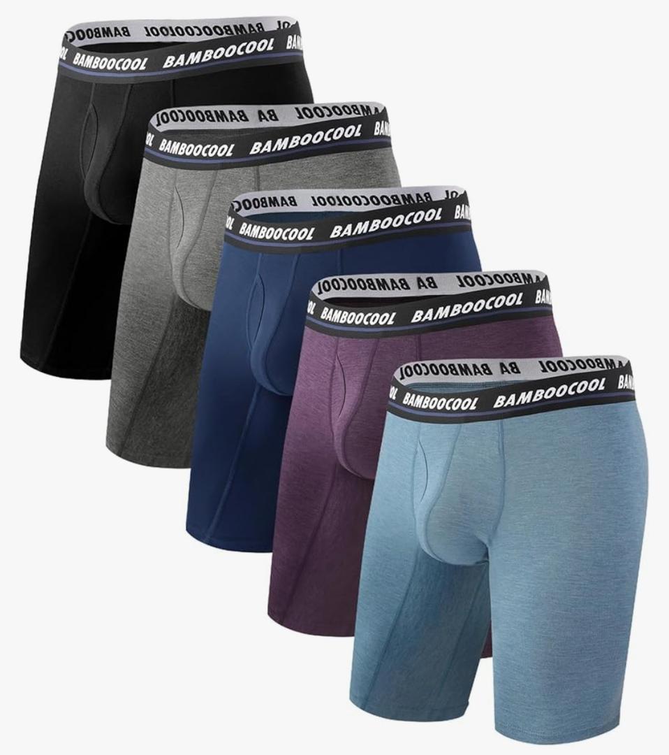 BAMBOO COOL Men's Long Boxer Briefs Performance Long Leg Sports Boxer Brief Underwear MultiPack, Size L