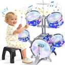 Upgraded Kids Drum Set for Toddlers w/ Light (All Plastic), Musical Gifts Toys for Boys Girls, Kids Jazz Drum Kit for Beginner Music Practice, Christmas Birthday Gift
